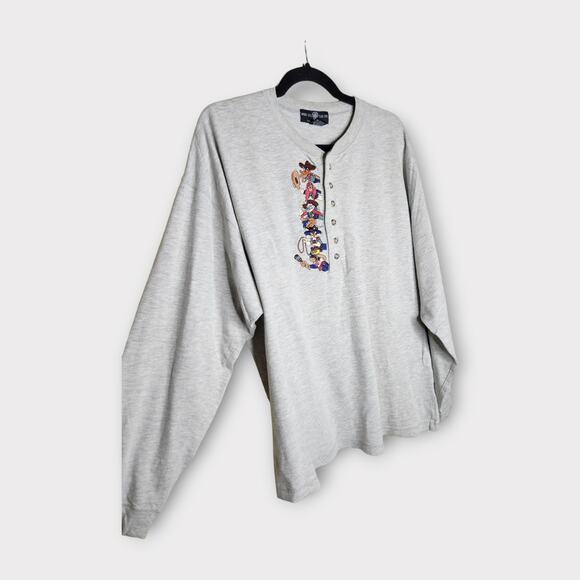 Vintage 1995 Warner Bros Looney Tunes Embroidered Henley Shirt Men’s Large - Picture 2 of 7